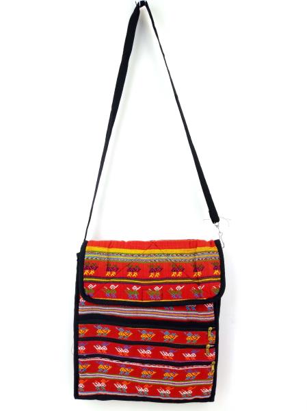 New Red Boho Festival Guatemalan Hand Woven Mochila Crossbody Bag Large