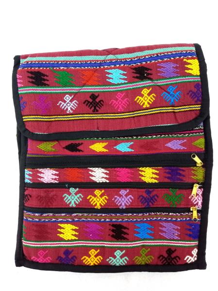 Burgundy Red Boho Tribal Guatemalan Hand Woven Mochila Crossbody Bag Large New