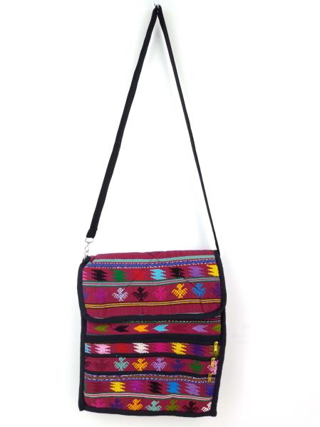 Burgundy Red Boho Tribal Guatemalan Hand Woven Mochila Crossbody Bag Large New