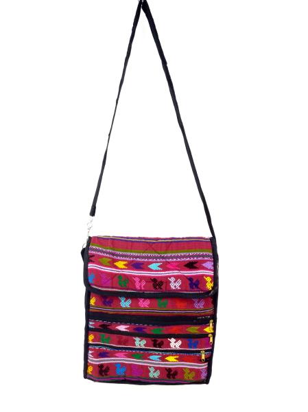 New Burgundy Red 90's Guatemalan Hand Woven Boho Mochila Crossbody Bag Large