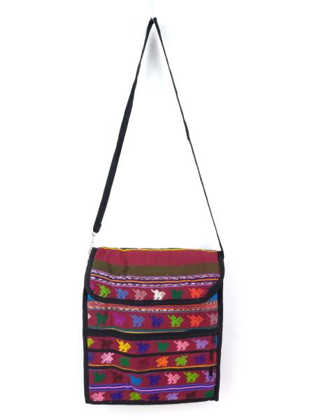 Large Red Multicolor Guatemalan Hand Woven Boho Mochila Crossbody Bag Large