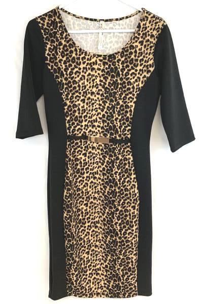 Andrea Missy Black & Animal Print Half Sleeve Women's Size Small