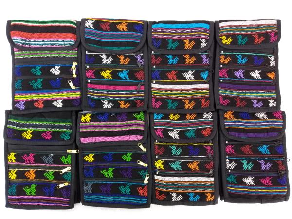 Lot of 8: NEW Black Multicolor 90s Guatemalan Boho Mochila SMALL Crossbody Bags