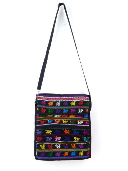 NEW Black 90s Guatemalan Hand Woven Boho Festival Mochila LARGE Crossbody Bag