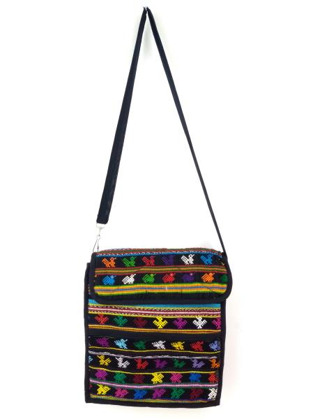 Guatemalan Hand Woven Mochila Crossbody Bag Large CONCERNED CRAFTS NOS Black #E