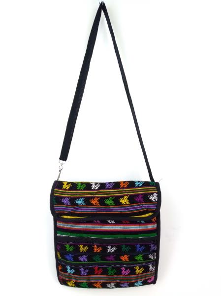 Guatemalan Hand Woven Mochila Crossbody Bag Large CONCERNED CRAFTS NOS Black #G