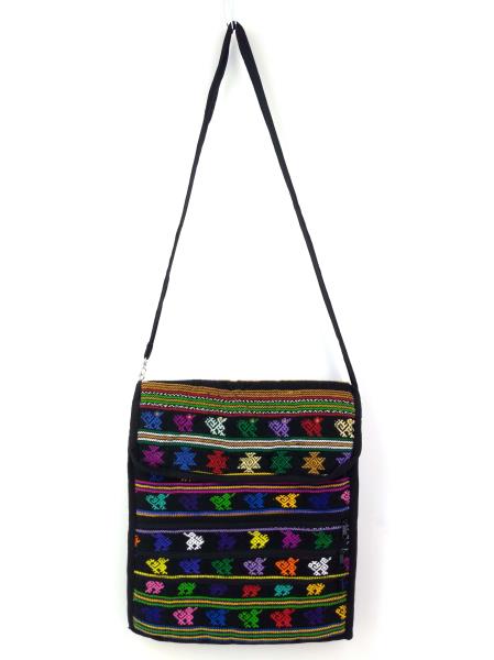 Guatemalan Hand Woven Mochila Crossbody Bag Large CONCERNED CRAFTS NOS Black #K
