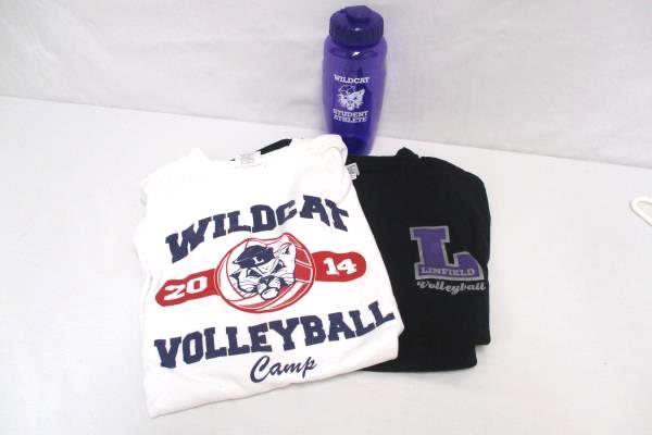 Linfield Wildcat Volleyball Lot: 2 T-Shirts Size M Purple Athlete Water Bottle