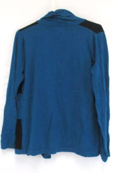 Designer Originals Cardigan Teal Black Striped Knit Sweater Rhinestones Womens L