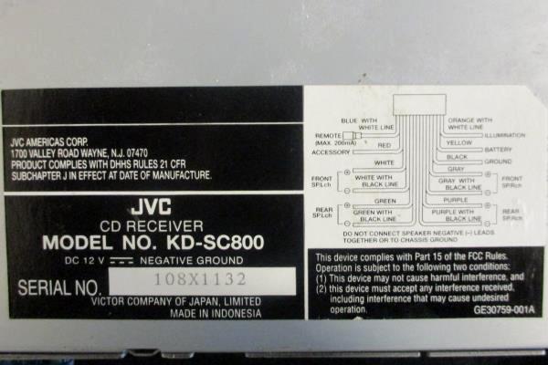 JVC CD Reciever KD-Sc800 with Instructions and Flame Cover Wire Remote