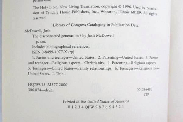 The Disconnected Generation by Josh McDowell 2000 Paperback