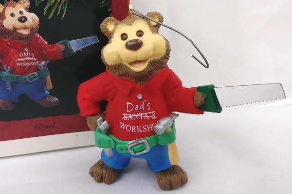 Vintage Hallmark Keepsake Ornament "Dad's Workshop" Teddy Bear 1993