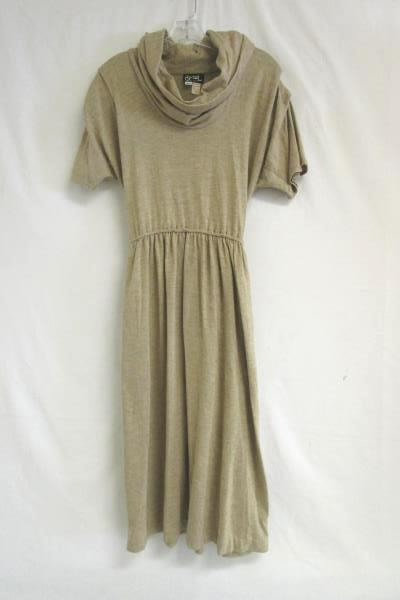 Vintage Sybil California Dress Cardigan Set Cowl Tan Ivory Striped Women's Sz 6
