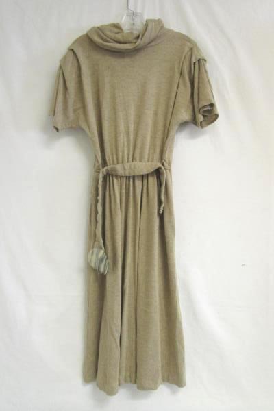 Vintage Sybil California Dress Cardigan Set Cowl Tan Ivory Striped Women's Sz 6