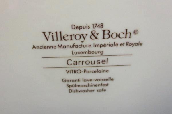 Villeroy & Boch China Carrousel Blue/Gold Bands Double Handle Serving Bowl & Lid
