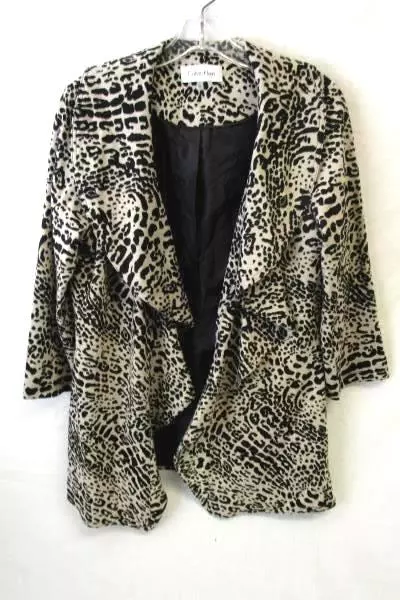 Women's Leopard Cheetah Print Blazer Coat By Calvin Klein Size 10 80% Polyester