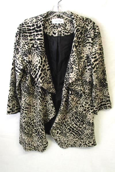 Women's Leopard Cheetah Print Blazer Coat By Calvin Klein Size 10 80% Polyester