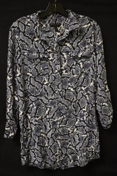 Snake Print Button Up Tunic Shirt Banana Republic Blue White Women's Size 8