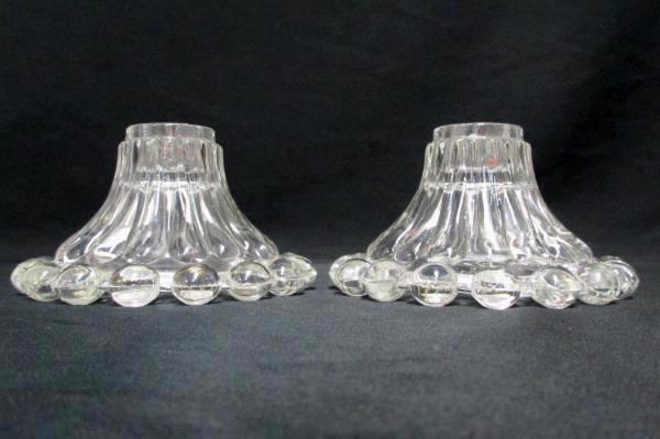 2 Vintage Clear Glass Candle Holders Round Ball Edge