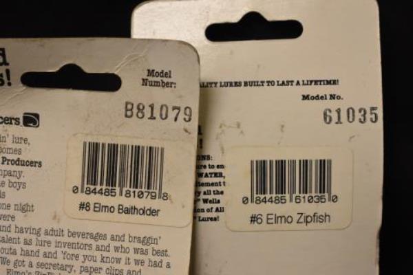 Lot of 2 Fish Hooks #6 Elmo Zipfish & #8 Elmo Baitholder Multicolored