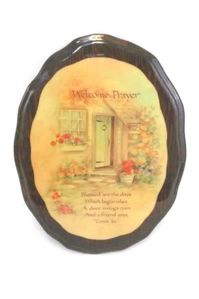 Vintage Laquered Wall Hanging PLAQUE Welcome Prayer Alan Grant
