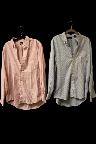 Lot Of 2 Button-Up Dress Shirts LANDS END Pink/Blue Pinstripe Men's 16 1/2-34