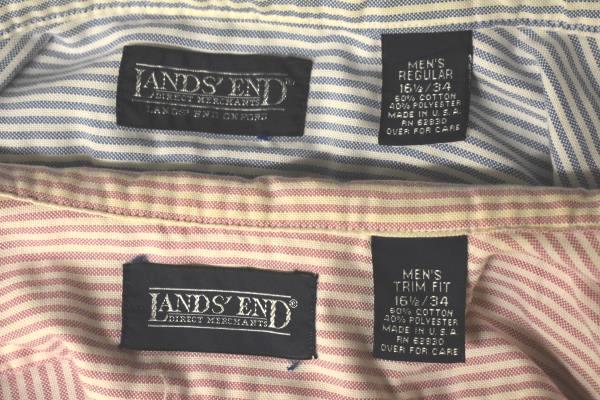 Lot Of 2 Button-Up Dress Shirts LANDS END Pink/Blue Pinstripe Men's 16 1/2-34
