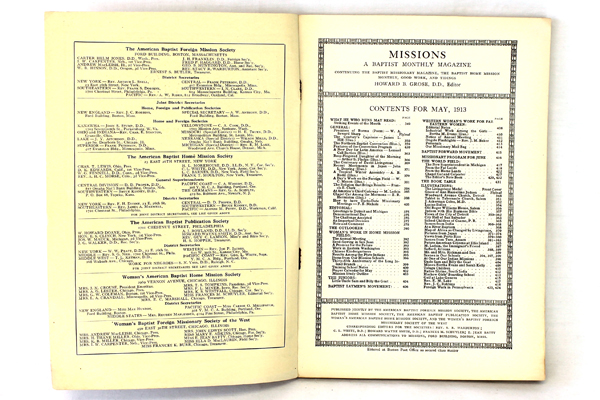 Missions Baptist Monthly Magazine Antique Softcover Book May 1913 Vol. 4 No. 5