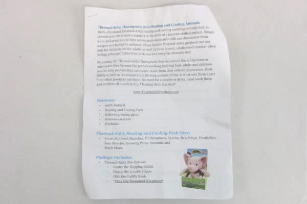 Thermal-Aid Heating & Cooling Pack Tiny the Elephant w/ instructions