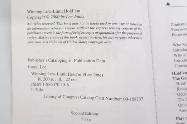 Winning Low-Limit Hold'em by Lee Jones Paperback 2000 2nd Edition