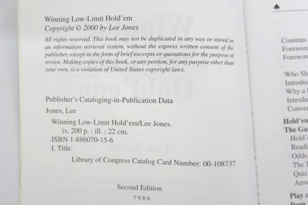 Winning Low-Limit Hold'em by Lee Jones Paperback 2000 2nd Edition
