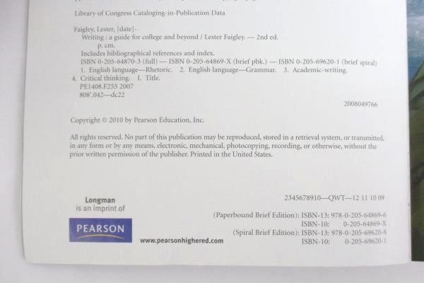 Writing: A Guide for College and Beyond by Lester Faigley Paperback 2010 2nd Ed.