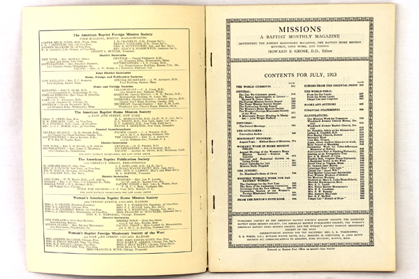 Missions Baptist Monthly Magazine Antique Softcover Book July 1913 Vol. 4 No. 7
