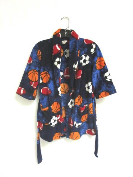 Fuzzy Robe Cherokee Sleepwear Multicolored Sports Ball Pattern Youth Size XS