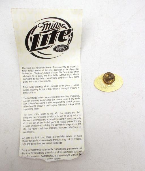 NFL Football Green Bay Packers Lapel Pin Peter David + 2003 Ticket Stub vs 49ers