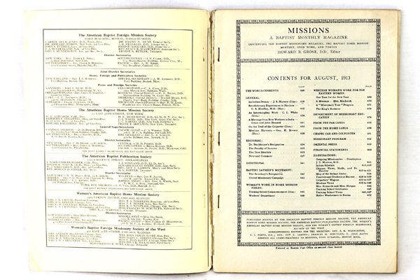 Missions Baptist Monthly Magazine Antique Book August 1913 Vol. 4 No. 8