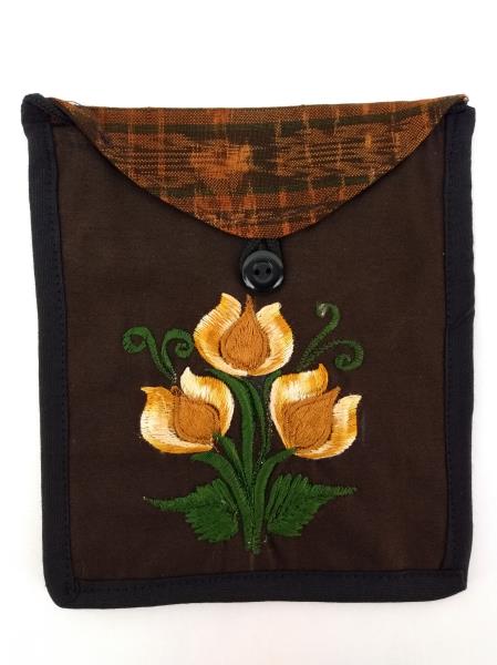 Brown Orange Guatemalan Embroidered Rose Crossbody Envelope Bag Boho Festive New