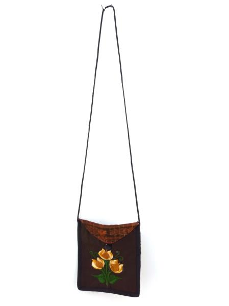 Brown Orange Guatemalan Embroidered Rose Crossbody Envelope Bag Boho Festive New