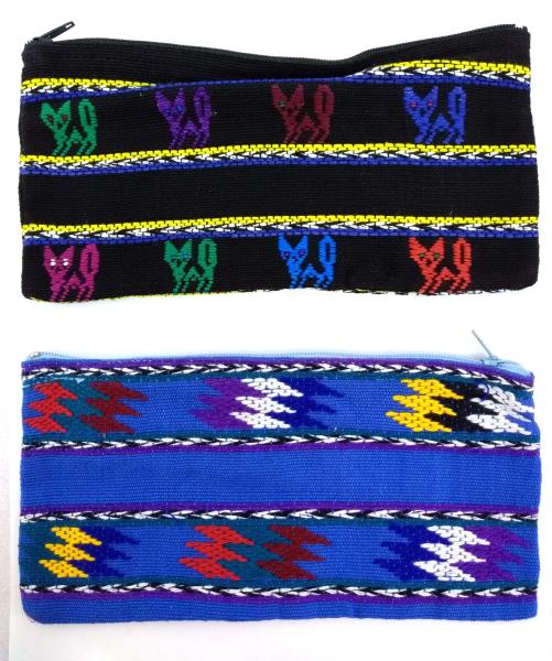 Lot of 2 Guatemalan Hand Woven Pencil Black Blue Zipper Pouches CONCERNED CRAFTS