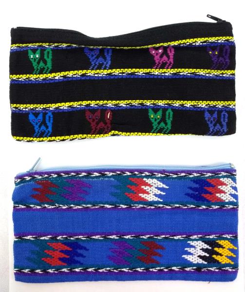 Lot of 2 Guatemalan Hand Woven Pencil Black Blue Zipper Pouches CONCERNED CRAFTS