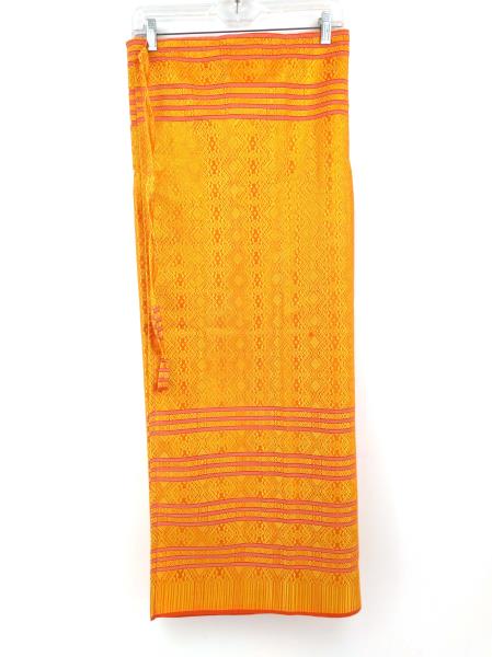 Hand Made India Wrap Skirt Lehenga? Red Orange and Gold Brocade Geometric Ikat