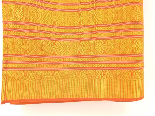 Hand Made India Wrap Skirt Lehenga? Red Orange and Gold Brocade Geometric Ikat