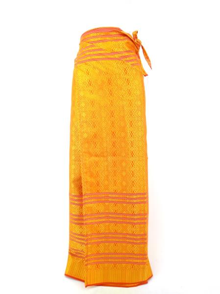 Hand Made India Wrap Skirt Lehenga? Red Orange and Gold Brocade Geometric Ikat