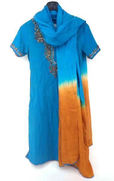 Salwar Kameez Hand Embellished Punjabi Suit Blue Copper Beaded Sequins Bollywood