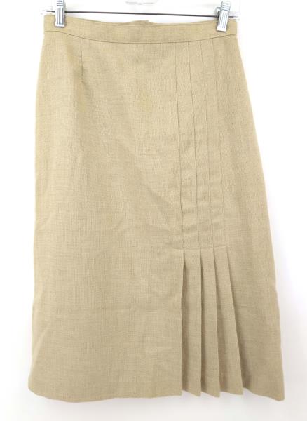 Vtg Pleated A-Line Midi Skirt PRESTIGE OF BOSTON Beige Natural Linen Sz 10