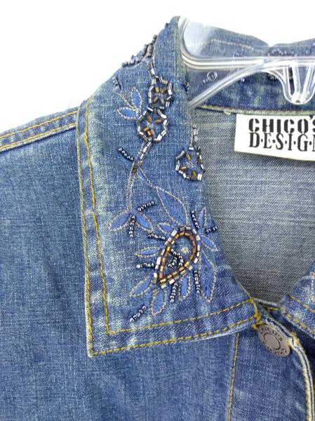CHICO'S Boho Hippie Beaded Denim Jacket w/ Embroidery Sz 0 (S / 4)