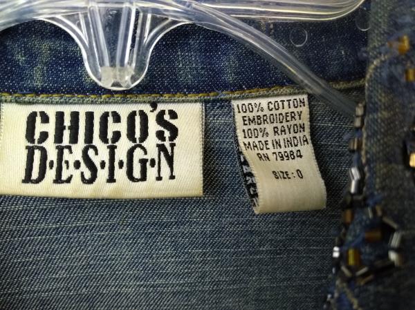 CHICO'S Boho Hippie Beaded Denim Jacket w/ Embroidery Sz 0 (S / 4)
