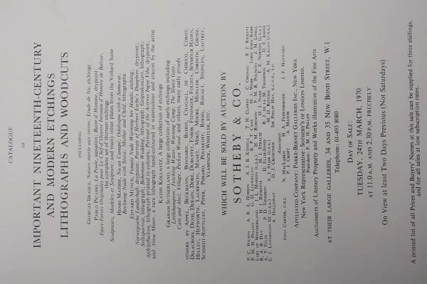 Sotheby & Co. Art Auction Catalog 1970 Picasso, Mattisse, Manet, Chagall, Munch