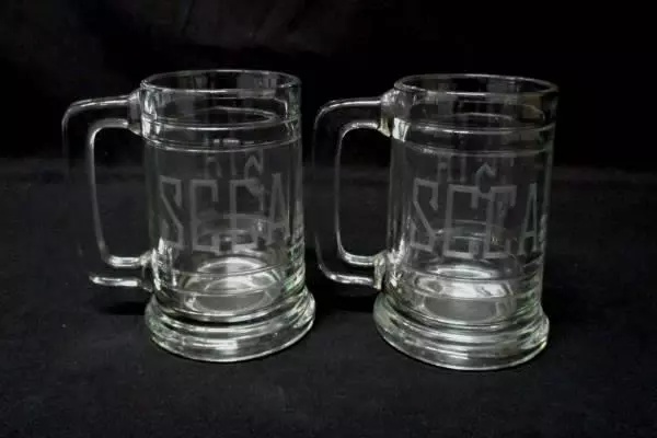 2 Clear Glass Beer Mugs Etched SCCA 5th