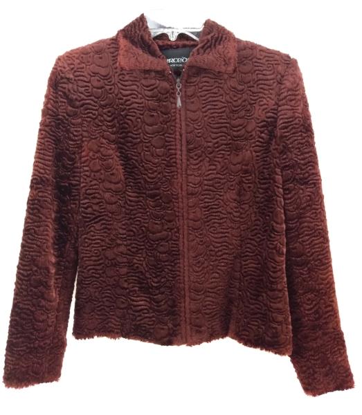 Retro 90s Red Faux Lamb Fur Jacket Front Zip Mercedes New York Size 4